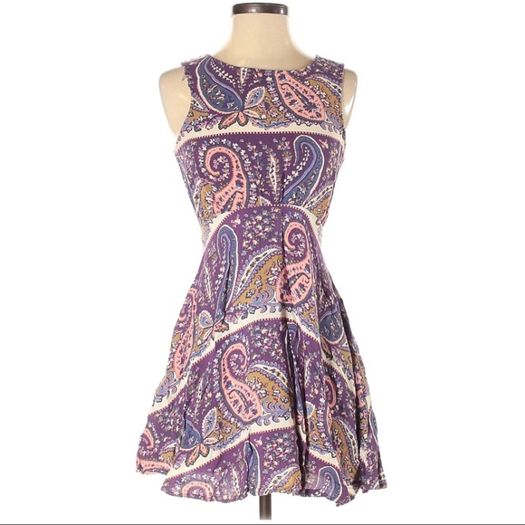 Free People paisley dress purple 4 #32954 - Picture 1 of 10